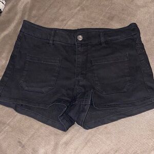 Divided Black Denim Jean Shorts with Front Patch Pockets